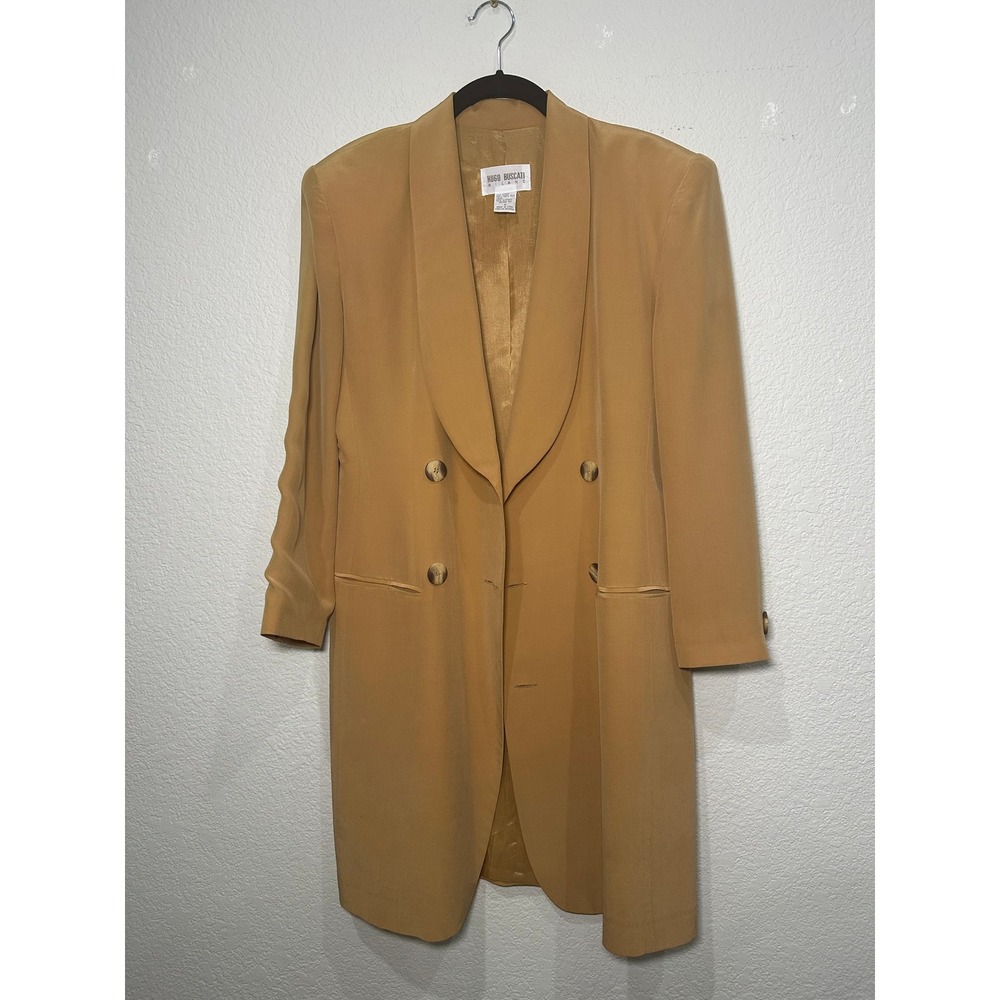 Hugo Buscati Milano Vintage 100% Silk Double Breasted Longline Blazer Mustard 6